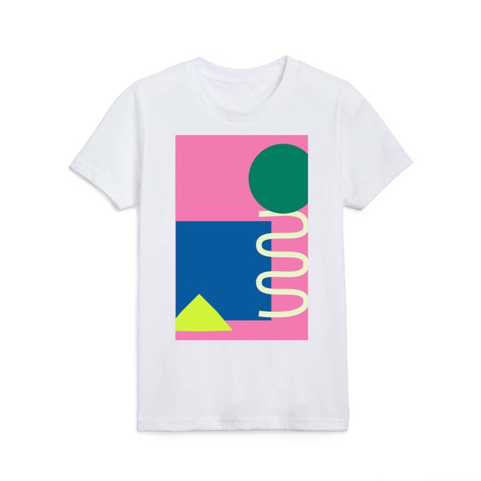 Simple Whimsical Shapes Collage in Pink Kids T Shirt