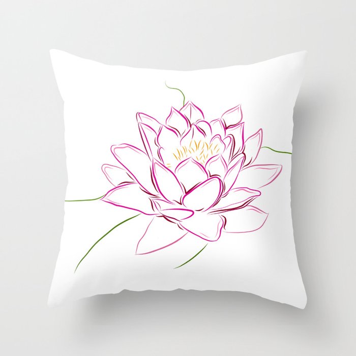 Water Lily Throw Pillow | Drawing, Digital, Flower, Pink, Green, Line-drawing, Lily-pad