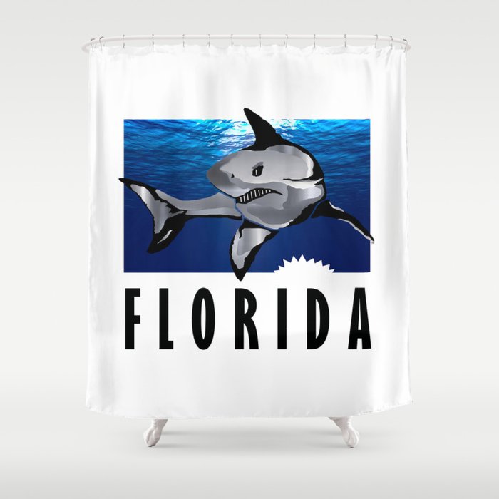Florida Shark in Deep Blue Shower Curtain