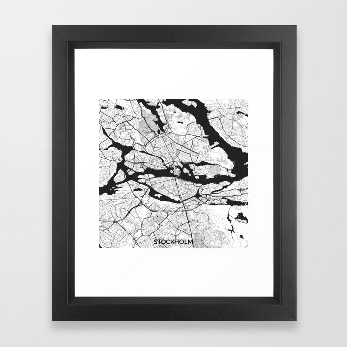 Stockholm Map Gray Framed Art Print