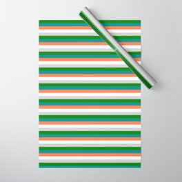 [ Thumbnail: Vibrant Light Gray, Green, Dark Cyan, Coral, and White Colored Lined Pattern Wrapping Paper ]