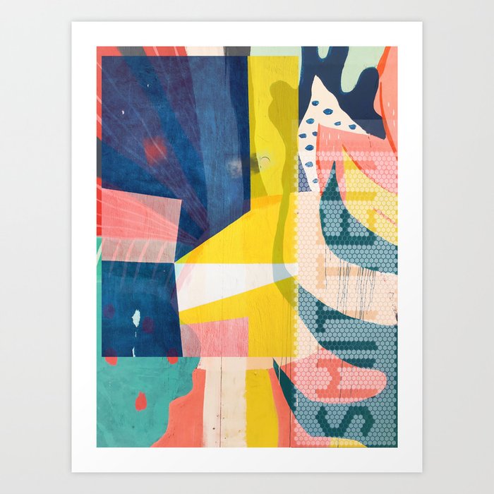 Smitten: a bright colorful abstract digital design in pink yellow and blue by Alyssa Hamilton Art Art Print