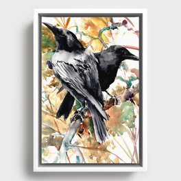 Ravens in the Fall, raven wall art Framed Canvas
