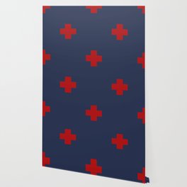 Red Swiss Cross Pattern on Navy Blue background Wallpaper