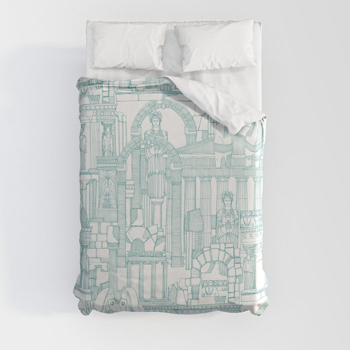 Ancient Greece teal white Duvet Cover