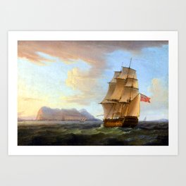 Thomas Whitcombe British Man of War Before the Rock of Gibraltar Art Print | Sailingship, Painting, Thomaswhitcombe, Greatbritain, Frigate, Rockofgibraltar, Royalnavy, Manofwar 