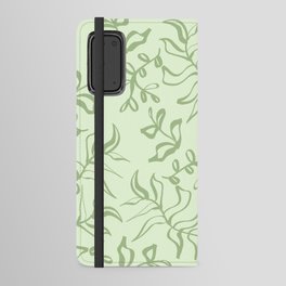 Light Green Leaves Line Art Android Wallet Case