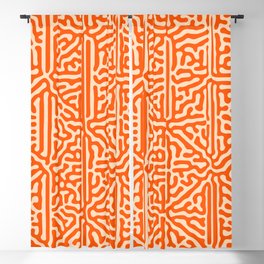 Orange and Cream Geometric Organic Squiggle Line Pattern Blackout Curtain