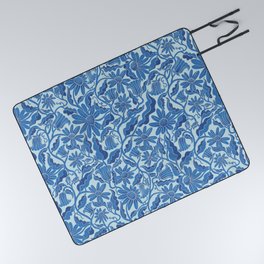Monochrome Florals Blue Picnic Blanket