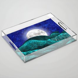 On the ocean at the magical night Acrylic Tray