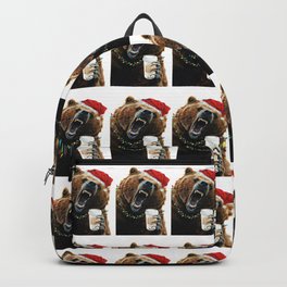 Grizzly Mornings Christmas Backpack | Hollysimental, Bear, Grizzlybear, Caffeine, Mad, Brown, Wildlife, Red, Angry, Painting 