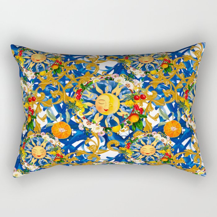 Sicilian sun,half moon,majolica,Mediterranean art Rectangular Pillow