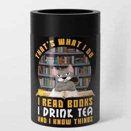 Cat Read Books Drink Tea Book Reading Bookworm Can Cooler