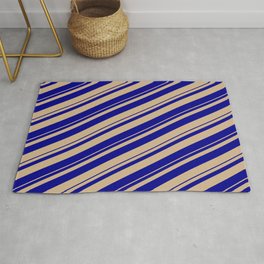 [ Thumbnail: Tan & Dark Blue Colored Stripes/Lines Pattern Rug ]