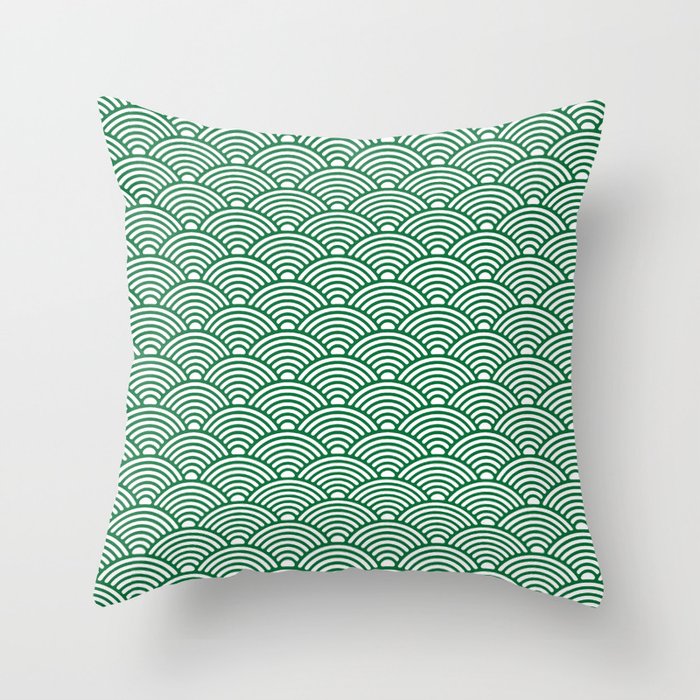 Japanese Waves (Olive & White Pattern) Throw Pillow