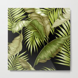 HAWAIIAN GARDEN TROPICAL LEAVES| black green Metal Print | Nature, Painting, Digital, Pattern 