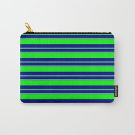 [ Thumbnail: Dark Blue, Sea Green & Lime Colored Lined/Striped Pattern Carry-All Pouch ]