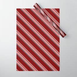 [ Thumbnail: Light Coral, Dim Grey & Maroon Colored Pattern of Stripes Wrapping Paper ]