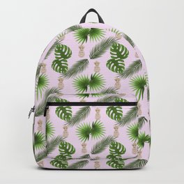Chic Tropical Leaves and Gold Pineapples Pattern Backpack | Tropicalleaves, Pineapple, Illustration, Digital, Fruits, Palmleaves, Exotic, Summer, Goldenpineapples, Pineapples 