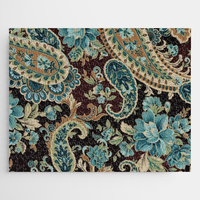 Granny's Terrific Turquoise Teal Paisley Chic Jigsaw Puzzle