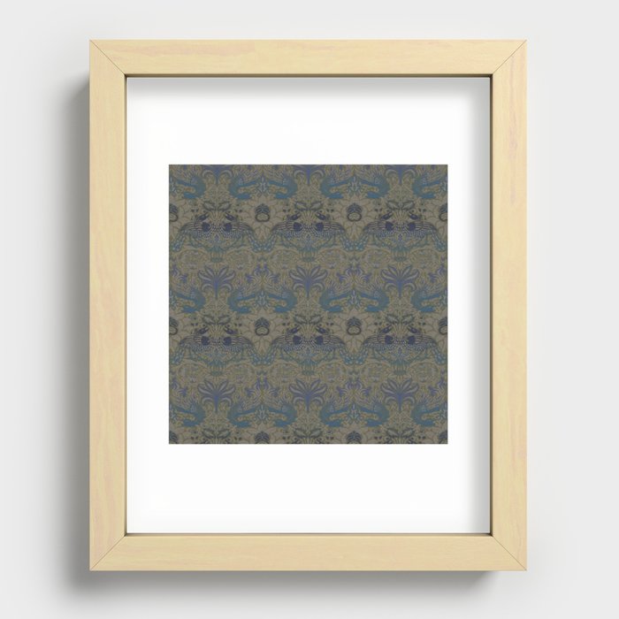 William Morris Peacock and Dragon Moss Prussian Blue Recessed Framed Print