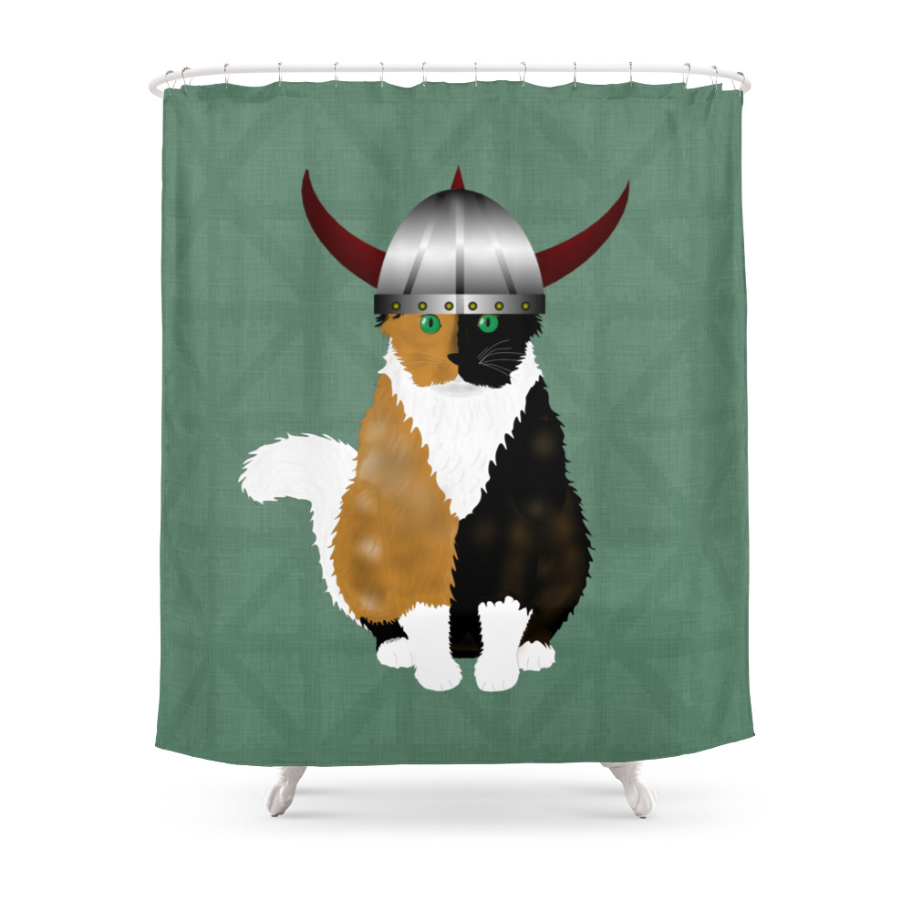 Viking Cat Shower Curtain by ellejaidizigns