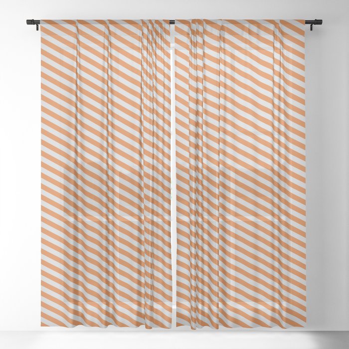 Chocolate and Light Gray Colored Lines Pattern Sheer Curtain