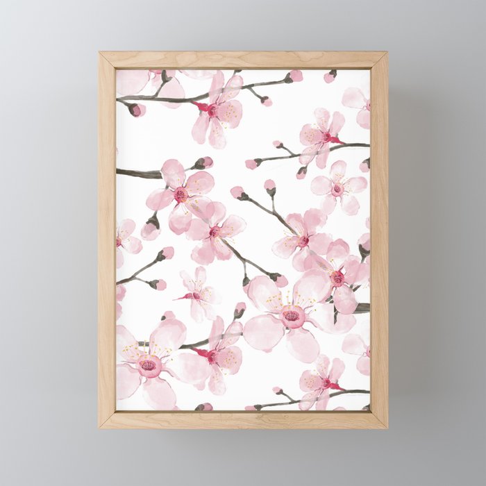 Watercolor Cherry Blossom Framed Mini Art Print By Magentarose