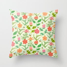 Busy Garden Bees on Soft Green Throw Pillow