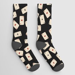 Vintage Playing Cards Pattern on Black Socks