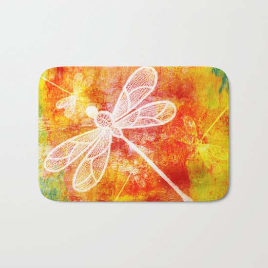 Dragonfly in embroidered beauty Bath Mat