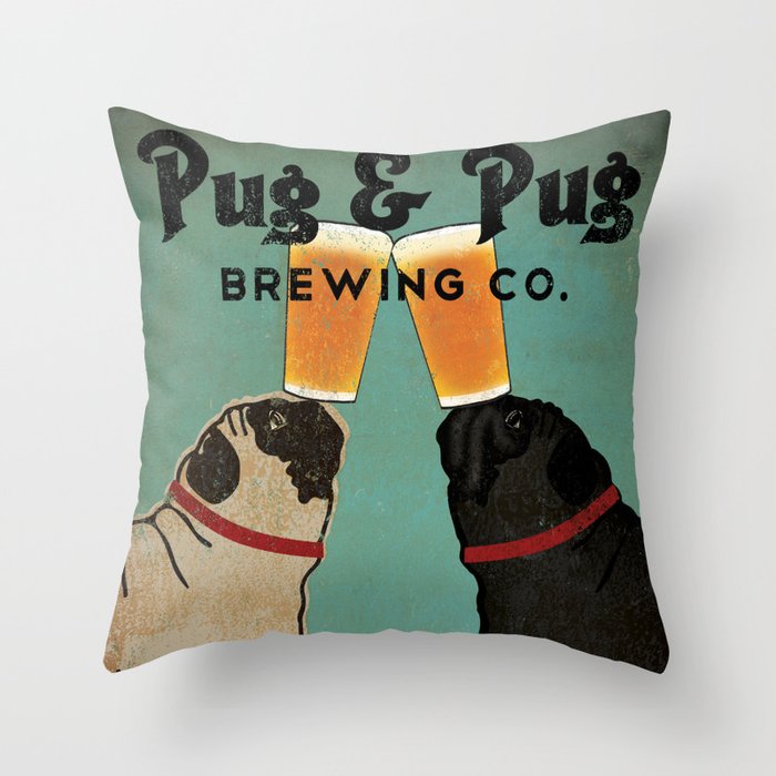 Pug & Pug Brewing Co. Throw Pillow
