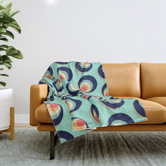 70s Retro Pattern on Turquoise Throw Blanket