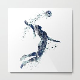 Volleyball Girl Watercolor Silhouette Metal Print