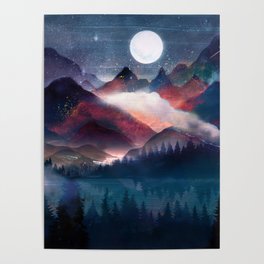Mountain Lake Under the Stars Poster