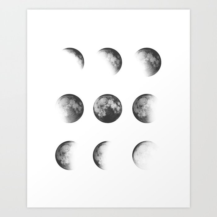 Moon Phases White Art Print By Nordik Society6