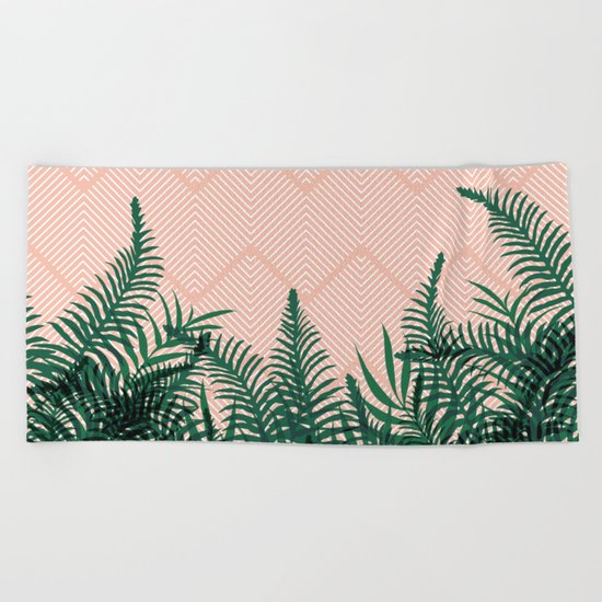 Tropical Ferns on Pink #society6 #decor #buyart Beach Towel