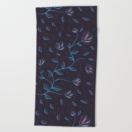 Abstract Glowing Blue Flowers Beach Towel