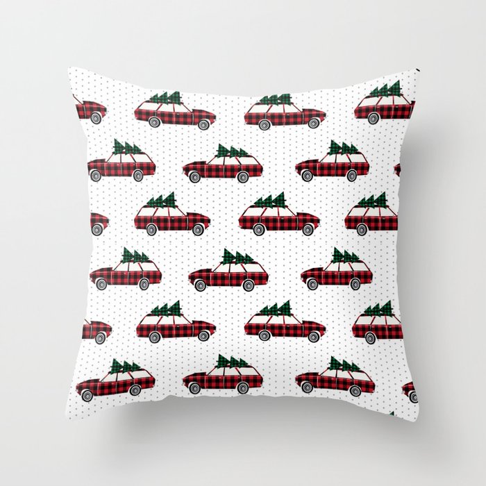 Christmas station wagon estate car holiday winter vacation vintage cars Throw Pillow