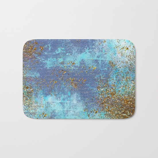 Gold Faux Glitter and Blue Mermaid Sea Foam Bath Mat