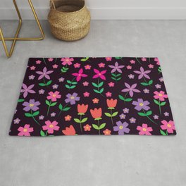 Modern pink and purple flowers pattern  Rug | Spring, Abstractflowers, Darkgarden, Graphicdesign, Summer, Purpleflowers, Floralpattern, Violet, Tulip, Stem 