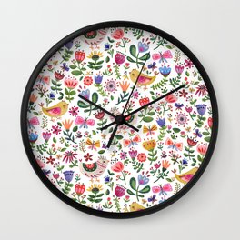 Flowers Chicken Butterflies Hand-drawn Gouache Wall Clock