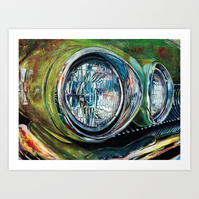 Headlights 60s Vintage Car Art Print