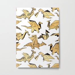 Origami metallic dragon friends // white background golden fantasy animals Metal Print