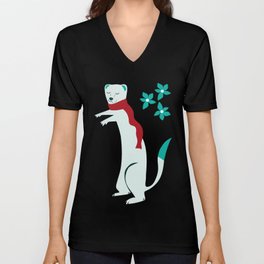 Weasel Hugs Christmas in salmon V Neck T Shirt