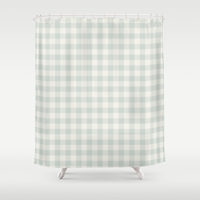 Pastel Green and Cream Buffalo Plaid Pairs Behr 2022 Color of the Year Breezeway MQ3-21 Shower Curtain