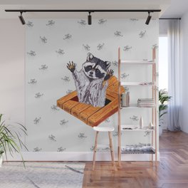 Peeking Raccoons #5 White Pallet - Wall Mural