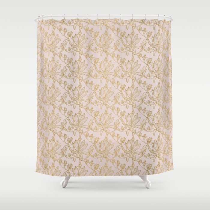 Royal Magnolia Seamless Pattern Peach Shower Curtain