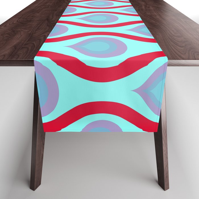 True 70s - Vintage Modernist Organic Shape Retro Pattern Bright Turquoise Teal Aqua Red Table Runner