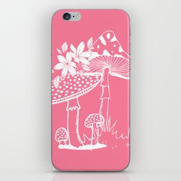 Pink Mushrooms With White Outline iPhone Skin